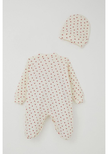 Breeze Kız Bebek Patikli Tulum Kiraz Bahçesi 0-6 Ay, Krem Krem