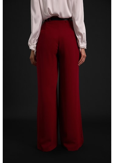 Sateen Luna Krep Pantolon - Bordo-136966 Bordo