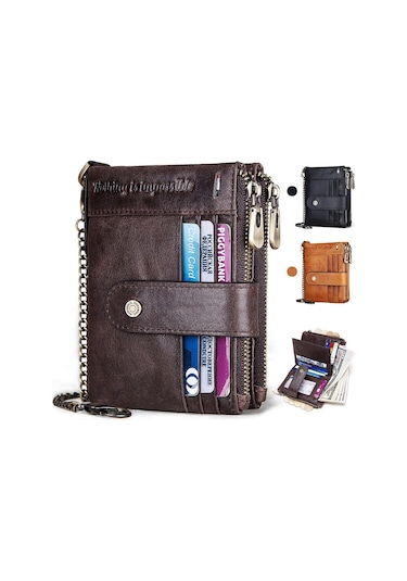 Sones Humerpaul Bp896 Rfıd Hırsızlığa Karşı Fırça Çift Fermuarlı Deri Cüzdan Çoklu Kart Erkek Çanta Koyu Kahverengi