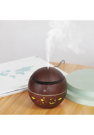 Moly 130ml Ahşap Desenli Usb Nemlendirici - 7 Renkli Led Aromaterapi Işıklı