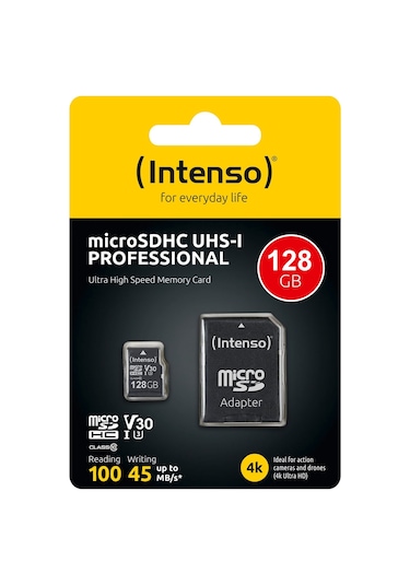 Intenso 128gb Microsdhc Uhs-ı Professıonal Class10 U3 V30 Ultra High Speed Memory Card 4k