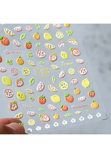 Taze Tatlı Meyve Tasarım 3d Kendinden Yapışkanlı Tırnak Sanat Süslemeleri Çıkartmalar Limon Kiraz 5d Yumuşak Kabartmalar Tırnak Çıkartmaları Toptan Kayrak