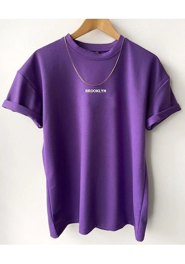 Hırsch Unisex Mor Brooklyn Baskılı T-shirt Mor