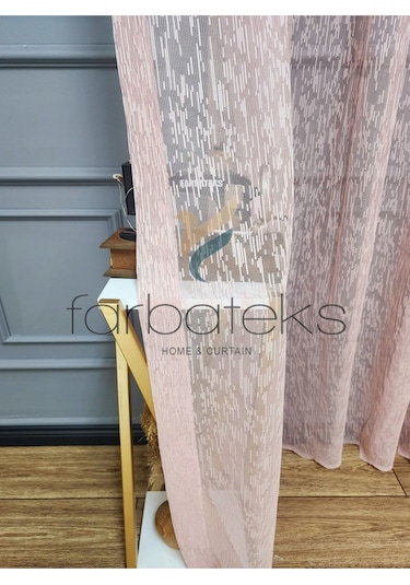 Tül Perde Farbateks Dikim Yağmur Sade Düz Pudra Renkli Ütü İstemez 2kat Pileli Tül Perde Ft-pudra