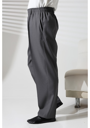 Erkek Beli Lastikli Cepli Hac Ve Umre Kışlık Yün Efektli Şalvar Pantolon - Gri İsr Gri