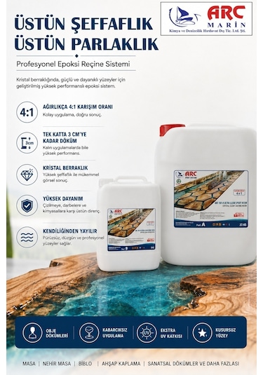 Arc 150N Ultra Şeffaf Döküm TipiParlak Epoksi Reçine25 Kg Set
