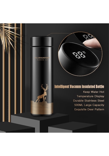 Ranyeek 500ml Güneş Alıcı Termos Bardak - Dokunmatik Led Sıcaklık Gösterici, Damlacık Sağlam, Paslanmaz Çelik, Seyahat Ve Spor İçin Batteri Değiştirilemez Kırmızı