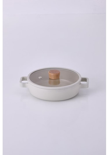 English Home Neoflam Fika Cam Kapaklı Alüminyum Sahan 20cm Bej