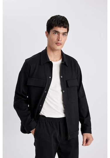 DeFacto Polo Yaka Çıtçıt Kapamalı Cepli Gömlek Ceket Z5178AZ24SPBK81