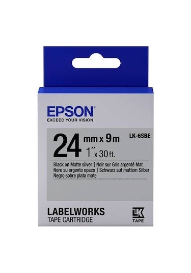 Epson Lk-6Sbe Mat Siyah Üzeri Mat Gümüş 24 MM 9Metre Etiket