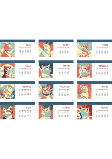 Kedi Temalı Poster Masaüstü Takvimi-2216