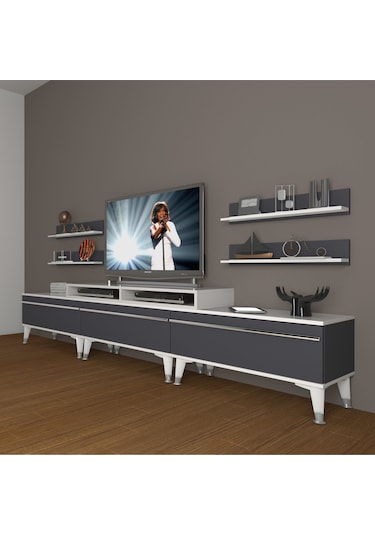 Decoraktiv Ekoflex 270r Mdf Silver Tv Ünitesi Tv Sehpası Beyaz - Antrasit