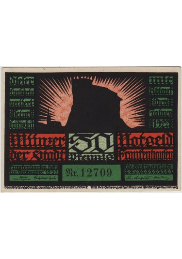 Almanya 50 Pfennig 1921 Notgeld-frankenhausen Şehri. Çil.