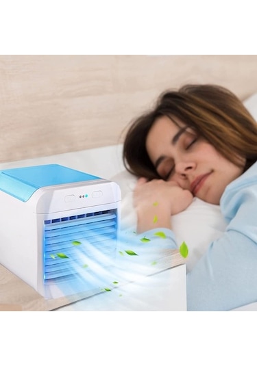 Mini Hava Soğutucu Fan Taşınabilir Klima Sessiz Usb Hava Soğutucu 7 Renkli Led Işık İle Kişisel Klima - Mavi 2413 Renkli