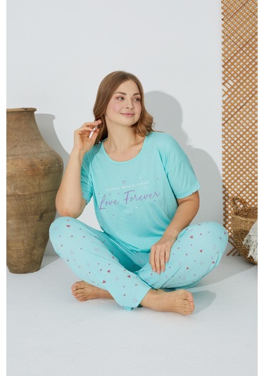 Estiva 24072 Büyük Beden Kadın Kısa Kollu Pijama Takım 001