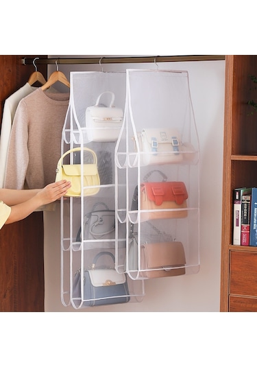 Sones Çanta Saklama Askılı Çanta Gardırop Askılı Toz Geçirmez Kumaş Saklama Çantası, Özellikler: 8 Cepli Gri Diğer