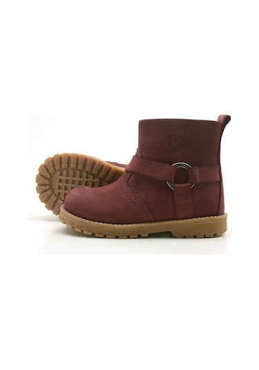 Rakerplus Hakiki Deri Fermuarlı Kürklü Unisex Bebek Bot Bordo