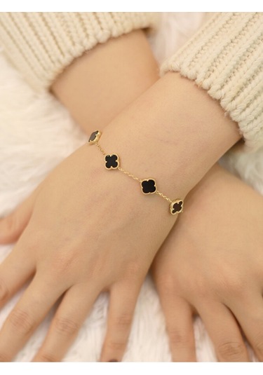 14 Ayar Altın 5'li Siyah Yonca Bileklik Altın