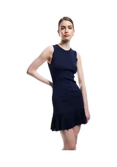 Koton Koton X Melis Ağazat - Etek Ucu Fırfırlı Midi Boy Kolsuz Bisiklet Yaka Triko Elbise Lacivert 5sak80009ht Lacivert