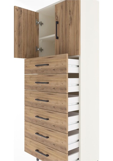 Arges Dolap 2 Raflı 6 Çekmeceli 2 Kapaklı 60x30x163 Aytaşı-çam Aytaşı