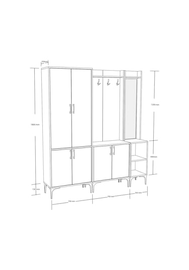 Set 5030-5000-5040 Royal Sağ Aynalı 6 Kapaklı 9 Askılı 2 Raflı Po