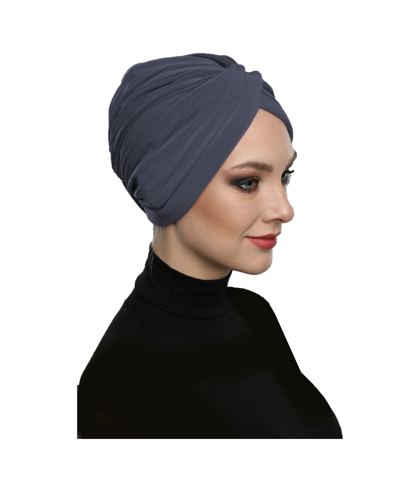 Çapraz W Nervürlü Ensesi Bantlı Koyu Gri Hazır Türban Tesettür Havuz Bonesi Koyu Gri