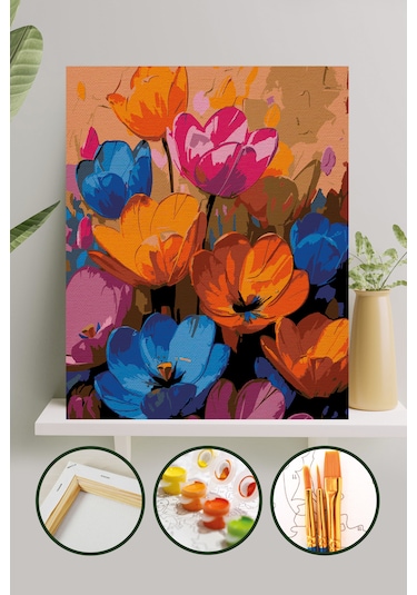 Sayılarla Boyama Tuval Seti 40x50 Cm - Renkli Çiçekler