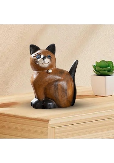 Opulentliving Ahşap Kedi Heykeli, Yatak Odası Dekoru, Sevimli Yavru Kedi Süsü, L Kafa Sol, Ev Hediyesi L Kafa Sol