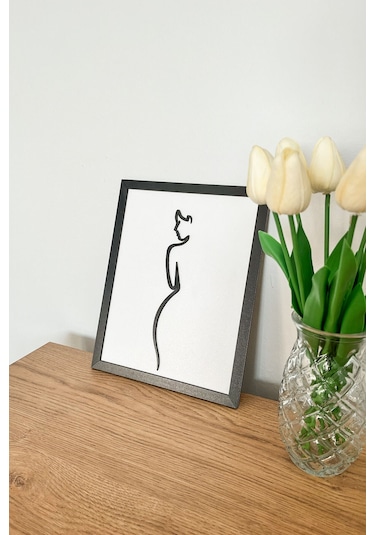 Klks521a - Modern Siyah Çerçeveli Kadın Silüetli Ahşap Tablo 3d Katmanlı Dekor 25x20 Cm