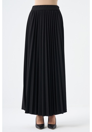 Basic Örme Pliseli Krep Siyah Etek 001