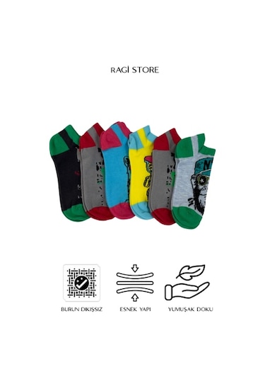 6'lı Mix Desen Dikişsiz Penye Erkek Çocuk Patik Çorap Çok Renkli