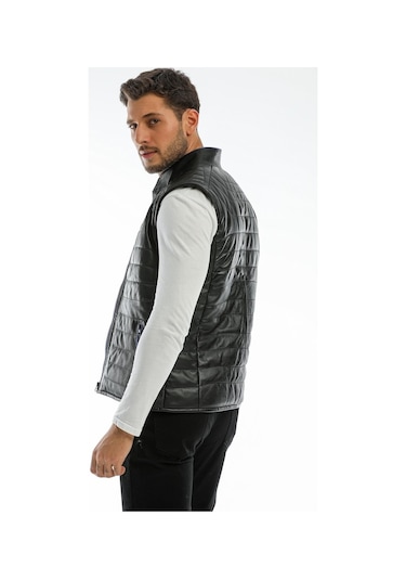 Dericlass Charles Siyah Hakiki Deri Yelek Erkek