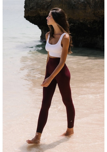 Jerf Gela Yüksek Bel, Esnek Ve Toparlayıcı Spor Tayt Bordo