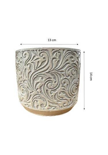 Bitki Tasarımı Ev Dekorasyon Bej Çiçek Desen Beton Saksı Çiçeklik Saksılık