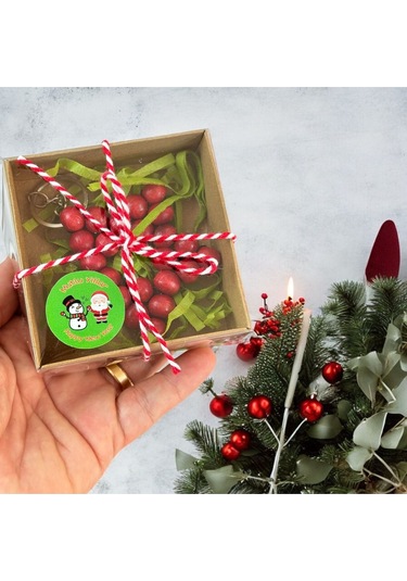 Yılbaşı -yeni Yıl Hediyesi Kutulu Kırmızı Ahşap Yıldız Anahtarlık 1 Adet