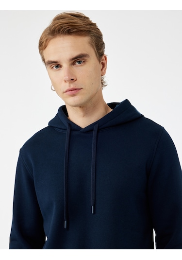 Koton Şardonlu Uzun Kollu Basic Kapşonlu Sweatshirt Lacivert 6wam70015mk