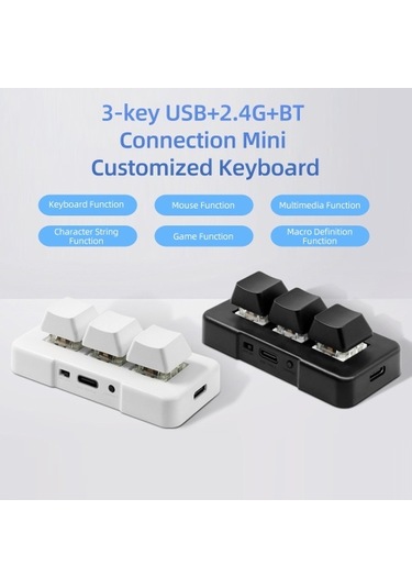 Mk321-pro 3 Tuşlu Özelleştirilmiş Klavye Mekanik Mavi Anahtarlı Usb+2.4g+bt Bağlantılı Ofis Oyun Multimedya Siyah