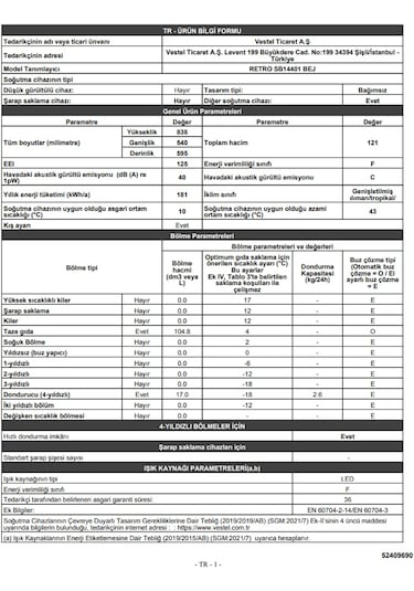 Vestel Retro SB14401 Bej 121 LT Mini Buzdolabı