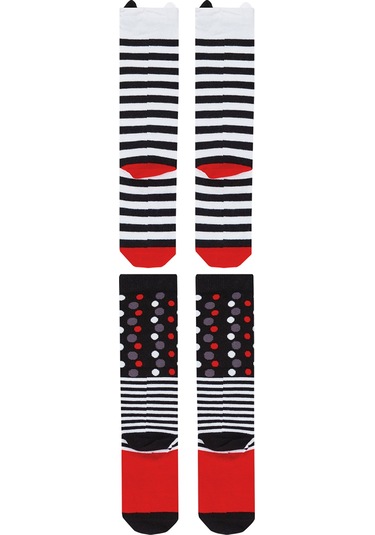 Denokids Mshb&g Çizgili Kediler Kız Çocuk Dizaltı Çorap 2'li Takım Renkli Çok Renkli