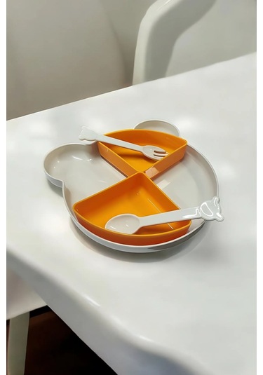 Gi Mama Tabağı 4 Bölmeli Ve Kaşıklı Mama Tabağı Seti Çok Renkli