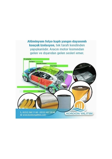 Kordon Yalıtım Folyolu Yapışkanlı Izolasyon Kaput Ses Isı Yalıtım