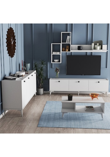 Moxenmobilya Moxen Mtsk1 Mira Tvünitesi-Orta Sehpa Ve Konsol Beyaz Yemek Odası