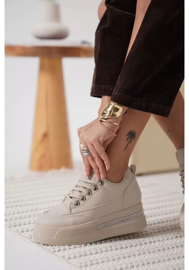 Trendella Kadın Bej Gizli Topuklu Sneaker Tr04ms01c Beyaz