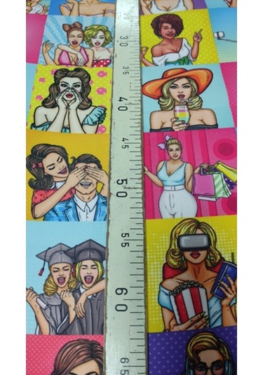 Renkli Karışık Popart Kızları Desenli Dijital Baskılı Kumaş