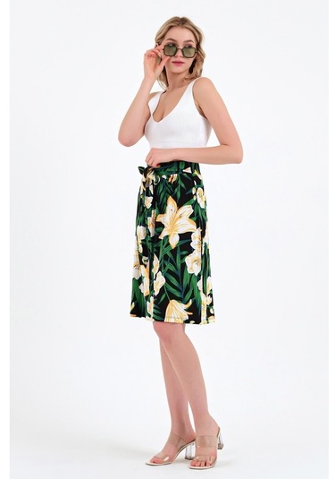 Brz Collection Çiçek Desenli Viskon Etek Çok Renkli