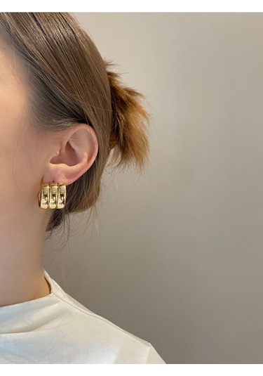 Üçlü Bombeli Halka Gold Çelik Küpe