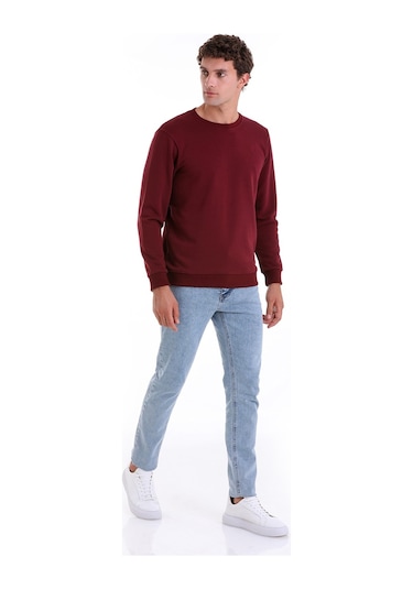 Hatemoğlu Bordo Regular Fit Düz Pamuklu Bisiklet Yaka Sweatshirt Bordo