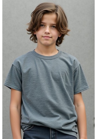 Boyama Gri Çocuk T-shirt Kız Erkek Unisex %100 Pamuk Boyama Gri