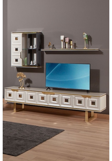 Modalife Vanesa 212x50 Kapaklı + Raflı TV Ünitesi İnci