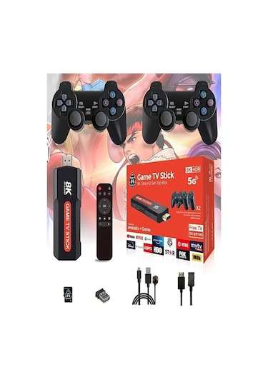 Oyunlu i Game Box Android Tv Stick 8k Hdr 2 Kollu Retro Oyun Konsolu